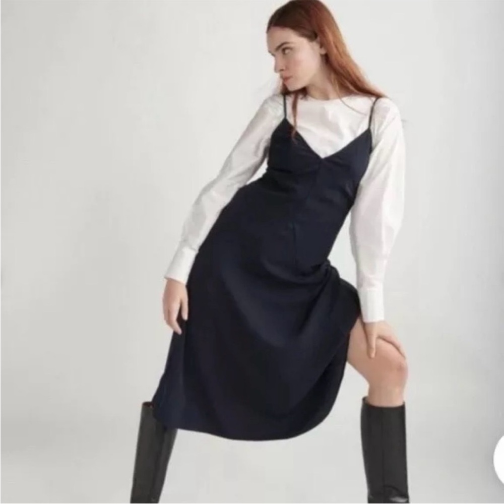 THAKOON Midnight Navy Double Layer Slip Dress Side Zip! (8) NWT